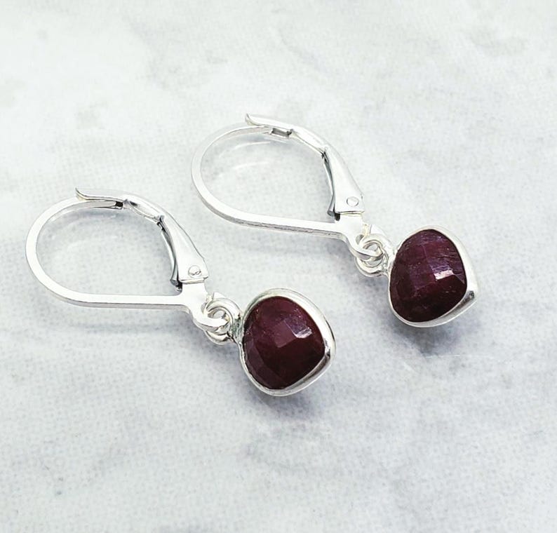 Tiny Ruby Heart Sterling Silver Leverback Earrings, July Birthstone image 2