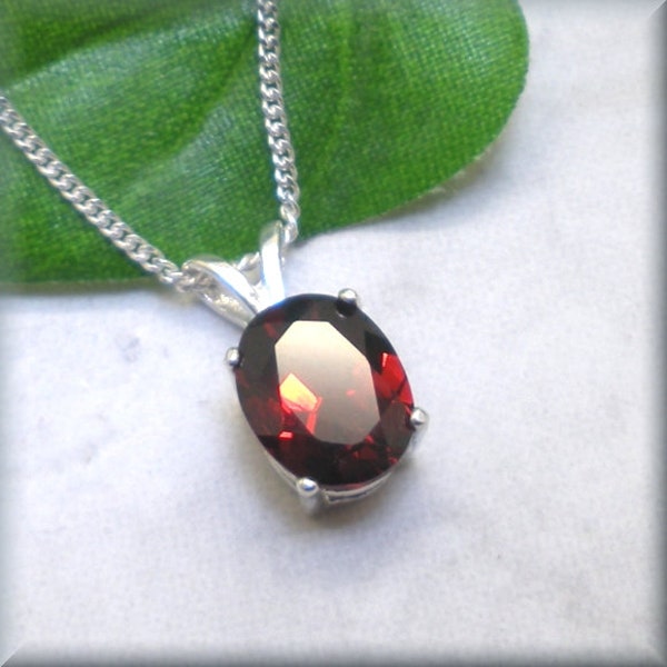 Oval Garnet Necklace, 925 Sterling Silver, January Birthstone, January Birthday Gift for Her, Genuine Gemstone, Red Garnet Pendant