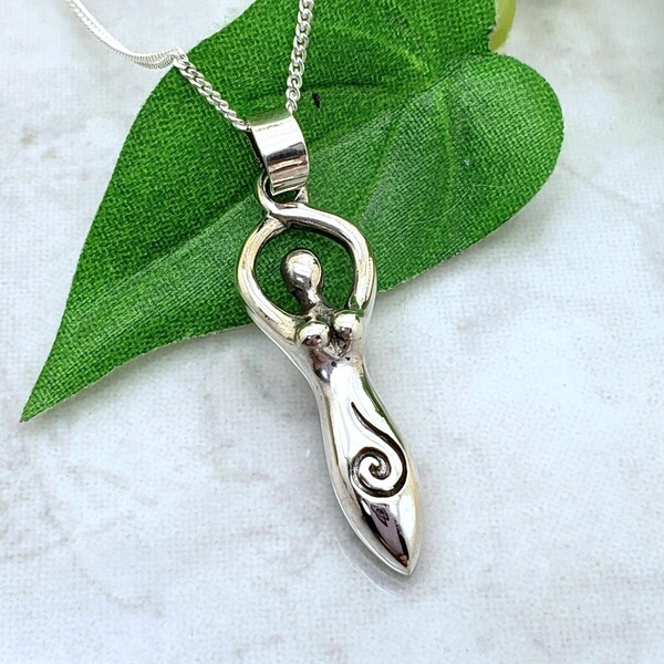Sterling Silver Goddess Necklace – Spiral Pendant Symbolizing Growth, Wisdom & Rebirth, Feminine Spiritual Jewelry