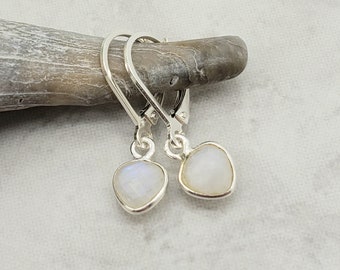 Little Opalite Quartz Heart Earrings, Leverback Earring, Sterling Silver, October Birthstone Birthday, Lightweight, Gift for Her, Mother