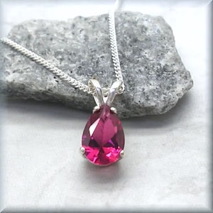 Teardrop Ruby Necklace: 925 Sterling Silver July Birthstone Solitaire Pendant, 9x6mm Pear Shape