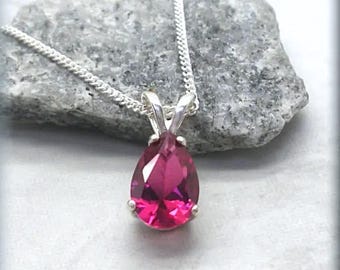 Teardrop Ruby Necklace: 925 Sterling Silver July Birthstone Solitaire Pendant, 9x6mm Pear Shape