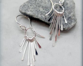 Fringe Earrings, Sterling Silver, Paddle Earring, Lightweight, Metal Earrings, Rain Earrings, Teardrop Fringe, Simple Everyday Earring