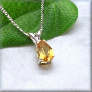Natural Citrine Teardrop Necklace | Sterling Silver November Birthstone Pendant for Women
