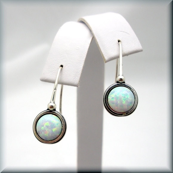 White Opal Earrings Birthday Gift for Her October - Etsy