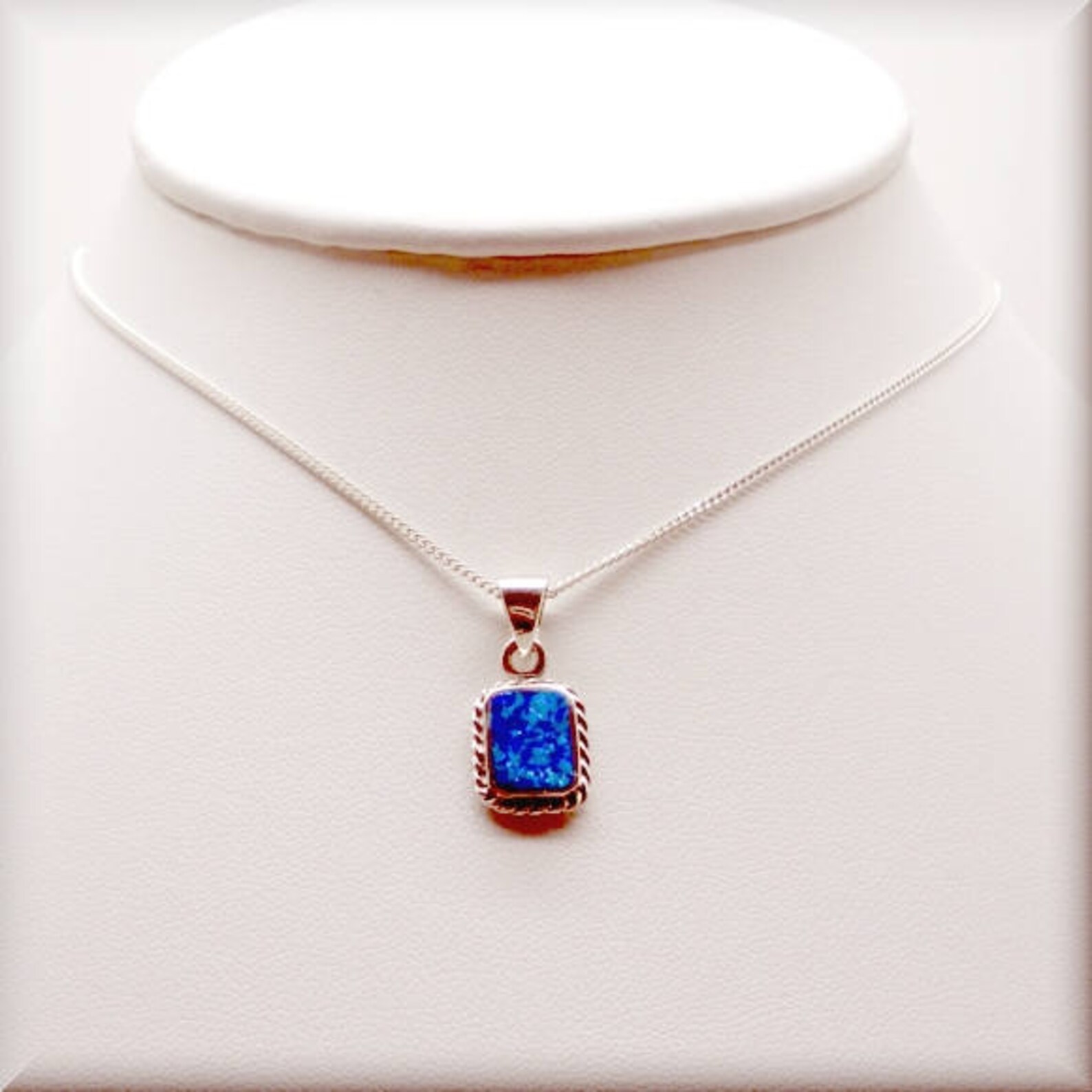 Blue Opal Triangle Necklace in Sterling Silver