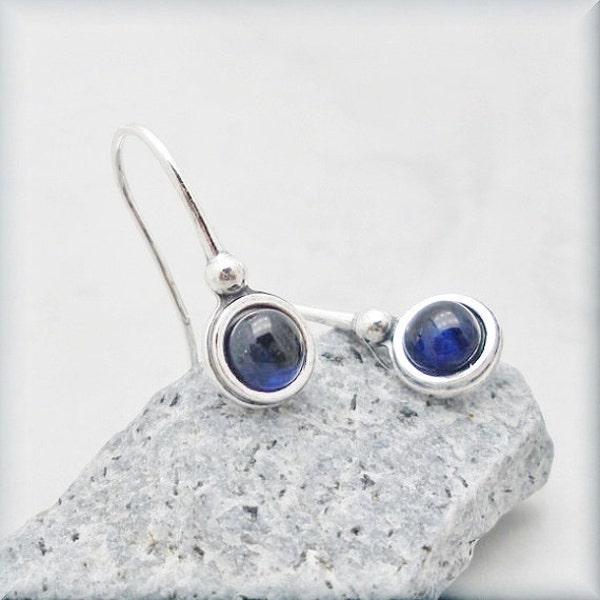 Blue Sapphire Earrings, Sterling Silver, Sapphire Gemstone Jewelry, Blue Cabochon Earrings, September Birthstone, Birthday Gift for Her