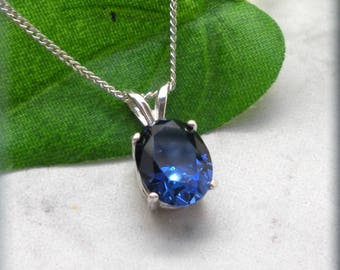Oval Blue Sapphire Necklace, Birthday Gift for Her, Sterling Silver, September Birthstone, Blue Sapphire Pendant, 9x7mm Oval Gemstone