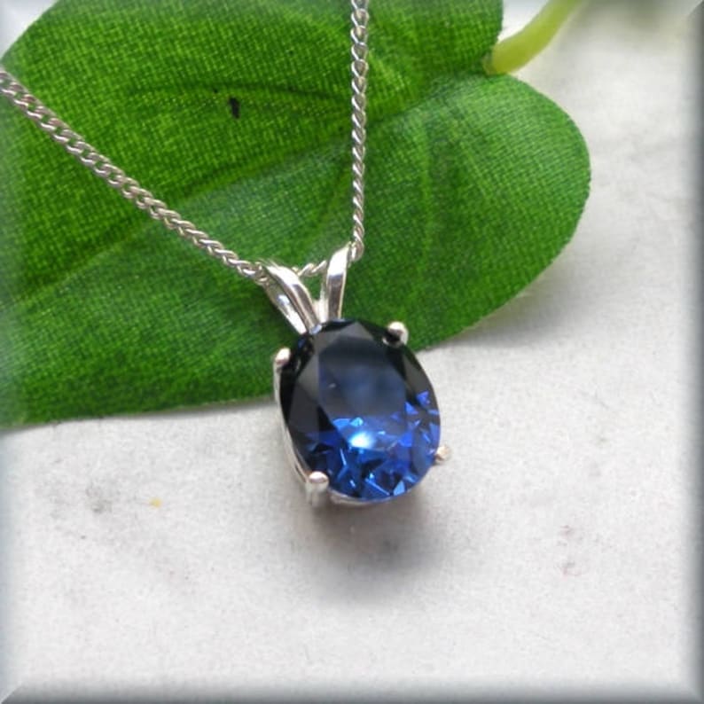 Oval Blue Sapphire Necklace, Birthday Gift for Her, Sterling Silver, September Birthstone, Blue Sapphire Pendant, 9x7mm Oval Gemstone 