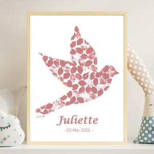 COLOMBE - affiche de naissance personnalisable A4 ou A3 - cadeau de naissance - décoration bébé et enfant -  chambre bébé et enfant