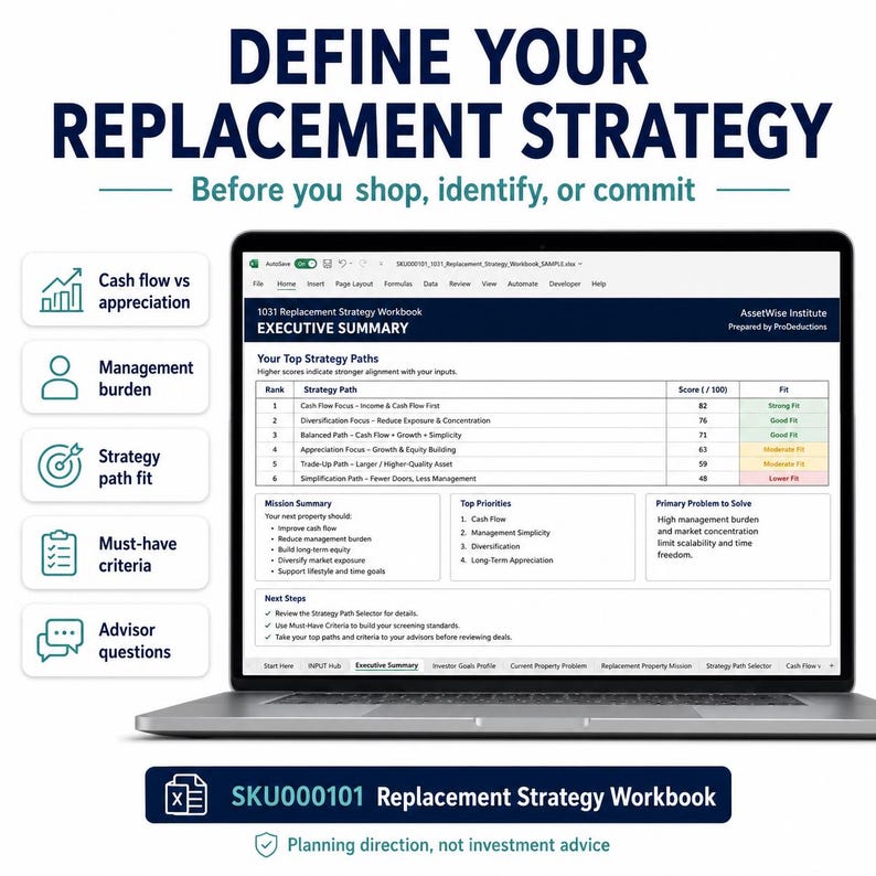 1031 Exchange Replacement Property Strategy Toolkit Portfolio Risk Scenario Analyzer Commercial Real Estate Excel Planner Bundle Template imagen 4