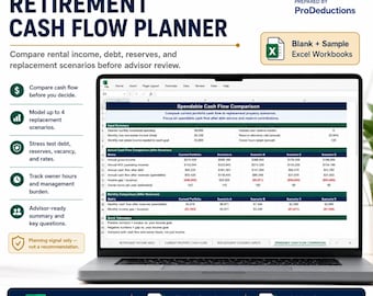 Real Estate Retirement Cash Flow Planner Rental Property Income Gap Calculator Landlord 1031 Exchange Scenario Excel Template for Landlords