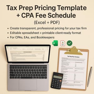 Tax Prep Pricing Template CPA Fee Schedule Excel Tax Preparation Price List for Accountants Bookkeepers Editable Pricing Sheet Template PDF