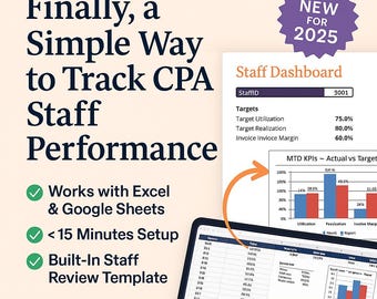 Staff Performance Review Template Excel CPA Firm Tracker Employee Performance KPI Dashboard Staff Performance Management Tool for Evaluating