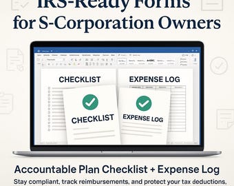 S-Corporation Accountable Plan Checklist and Expense Log IRS Audit Proof Forms for Small Business Compliance for IRS Compliant Reimbursement