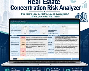 1031 Exchange Portfolio Risk Analyzer Replacement Property Concentration Dashboard Landlord Real Estate Excel Sheet Template Worksheet