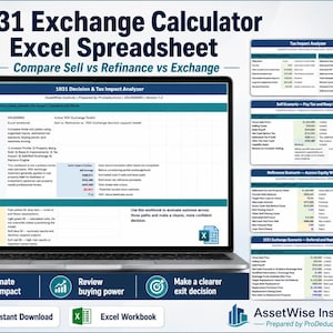 1031 Exchange Calculator Excel Spreadsheet | Sell vs Refinance Tax Impact Analyzer for Real Estate Investors