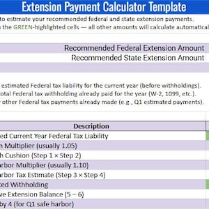 Calculadora de Pagamento de Extensão | Calcule Pagamentos Federais e Estaduais com o Safe Harbor | Modelo de Planilha Google em Excel