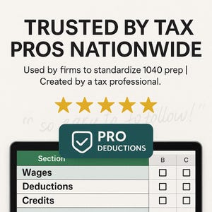 Trusted by tax preparers and accountants nationwide. Five-star rating visuals and customer quotes build confidence. Created by a tax professional for real-world use. Designed to standardize 1040 preparation and improve accuracy. Professional credibility for firms and solo practitioners alike.