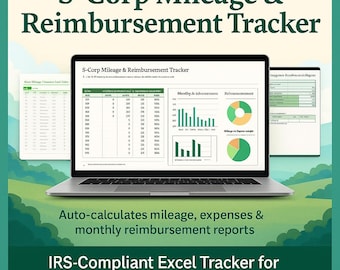 S-Corp Mileage Reimbursement Tracker Excel IRS Rate Log Auto Reimbursement Calculator for Business Owners Accountable Plan Mileage Tracker