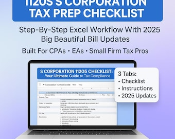 Tax Preparation Checklist 1120S S Corporation Tax Checklist 2025 S Corp Tax Organizer For CPAs And Small Firms Digital Excel Template