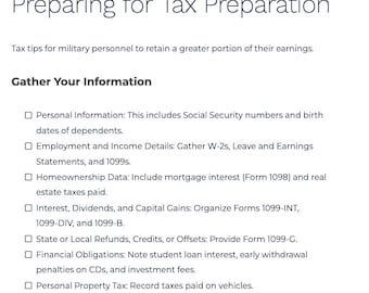 Military Tax Checklist: Essential Tax Filing Documents (Printable)