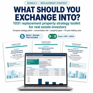 Puede incluir: Un kit de herramientas digitales para inversores inmobiliarios titulado Bundle 3 Replacement Strategy. Incluye un port&aacute;til que muestra un panel de comparaci&oacute;n de escenarios y tres gu&iacute;as r&aacute;pidas impresas para estrategias 1031.