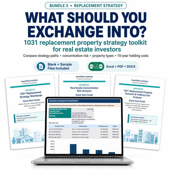 1031 Exchange Replacement Property Strategy Toolkit Portfolio Risk Scenario Analyzer Commercial Real Estate Excel Planner Bundle Template