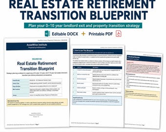 Plan de transición para la jubilación en el sector inmobiliario Plan de salida del propietario Gestión del flujo de efectivo de propiedades de alquiler Plantilla de cuaderno de trabajo para la planificación del intercambio 1031
