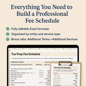 Tax Prep Pricing Template CPA Fee Schedule Excel Tax Preparation Price ...