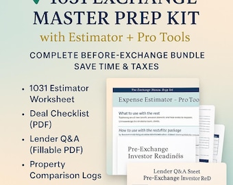 1031 Exchange Rules Expense Tracker Excel Expense Template Calculator Excel Master Prep Kit with Property Comparison Sheets Lender Q&A List