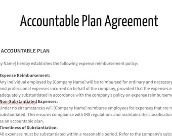 Accountable Plan Template IRS Compliant S Corp Accountable Reimbursement Plan for Business Expense Reimbursements & Tax-Free Policies Sample