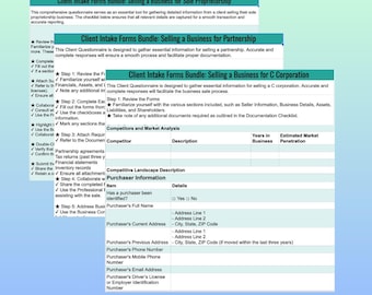 Client Intake Forms Bundle: Selling a Business for C Corporation, Partnership, and Sole Proprietorship - ORGANIZER FOR ACCOUNTANTS