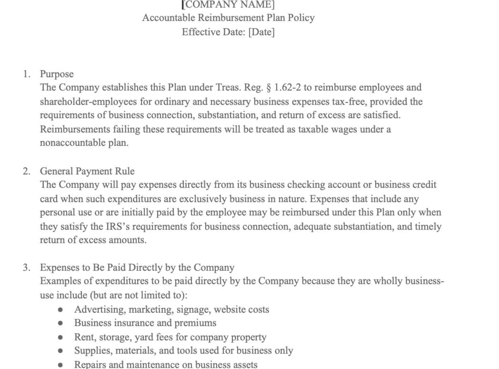 Accountable Plan Template IRS Compliant S Corp Accountable ...