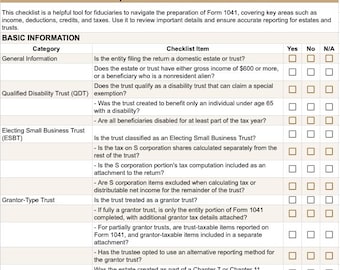 Form 1041 Preparation Checklist for Estates and Trusts