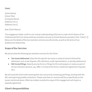 Tax Resolution Engagement Letter Template