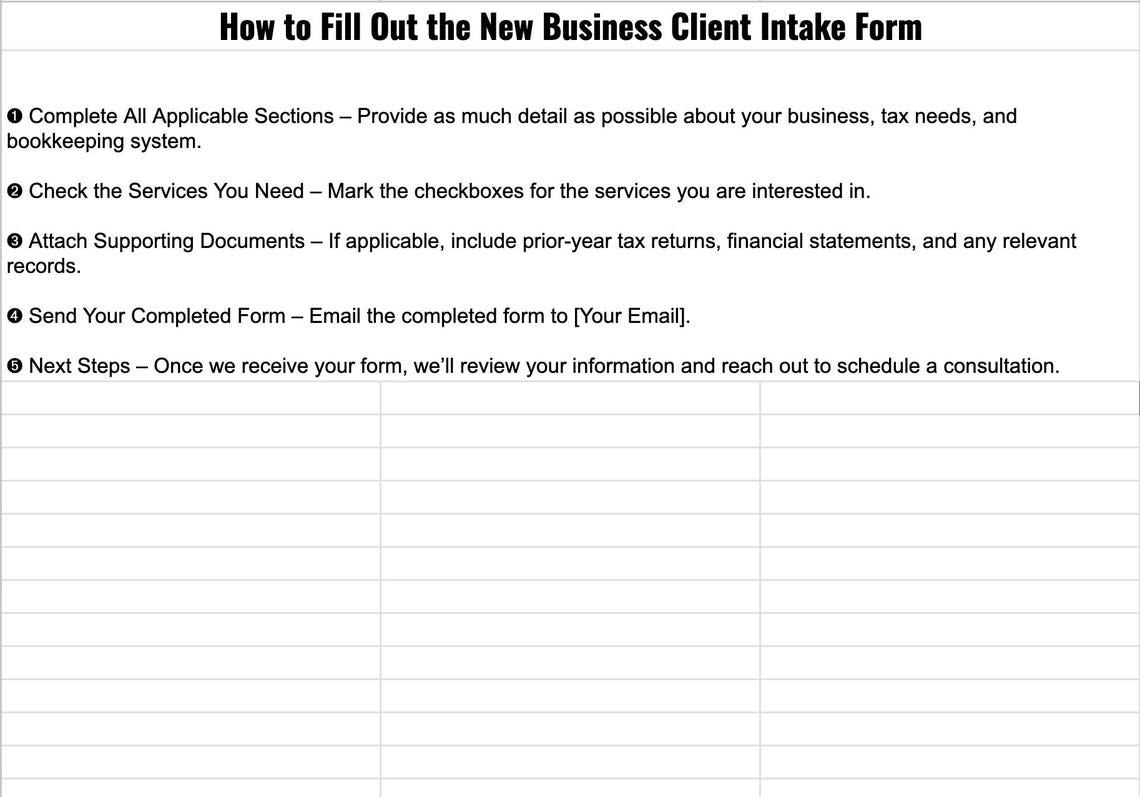 New Business Client Intake Form - Excel Template | Organized Business ...