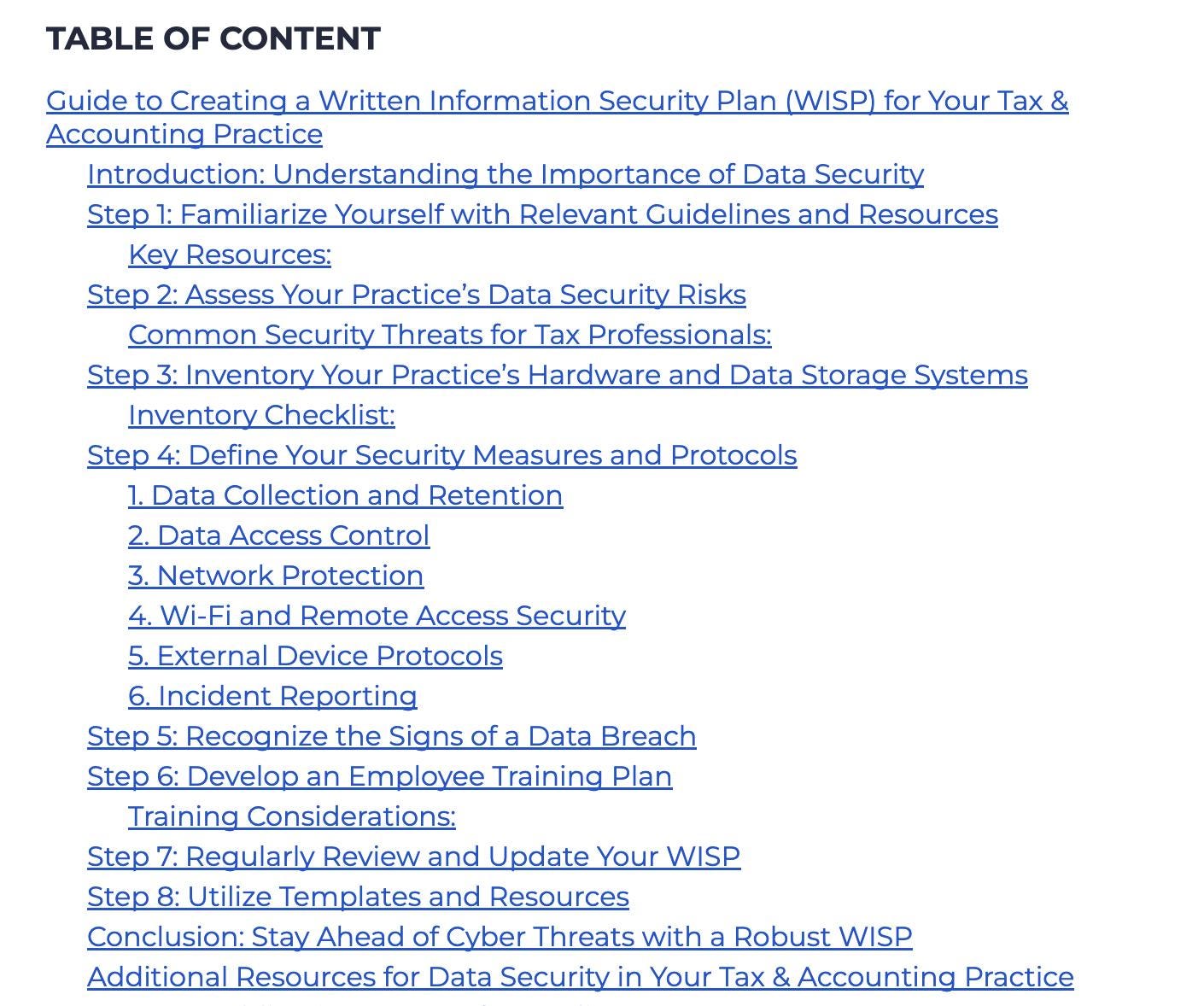 Wisp Security Example Quickstart WISP Template for Tax Professionals, Tax & Accounting ...