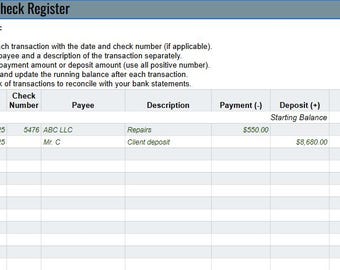 Simple Check Register Spreadsheet (Printable & Editable) Template – Excel + Google Sheets