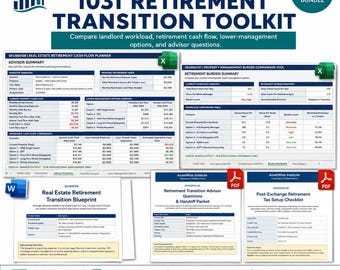 1031 Exchange Retirement Planning Toolkit Landlord Exit Planner Rental Property Cash Flow Management Burden Excel Spreadsheet Bundle Planner