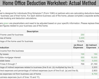 Home Office Deduction Worksheet for Business Expense Tracking: Actual and Simplified Methods