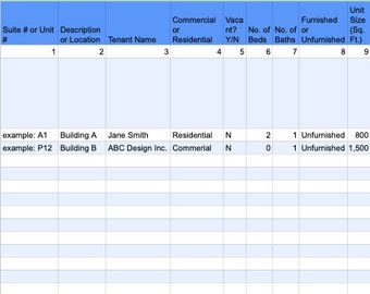 Plantilla de lista de alquiler de Excel / plantilla de libro mayor de alquiler / plantilla de libro mayor de alquiler / formulario de lista de alquiler / plantilla de libro mayor de alquiler de inquilino excel
