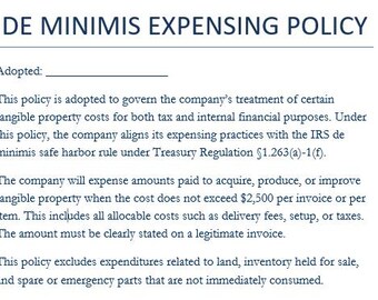 Expense Capitalization & De Minimis Policy Templates | 6 Templates and Tax Guide for Small Businesses  Accountants