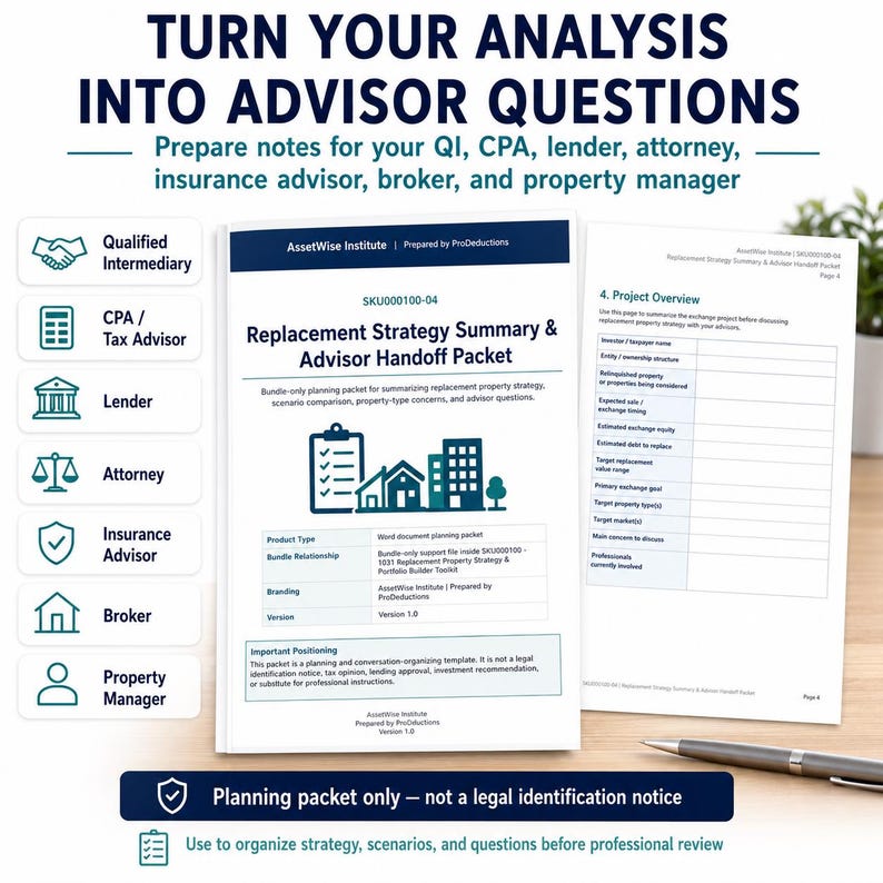 1031 Exchange Replacement Property Strategy Toolkit Portfolio Risk Scenario Analyzer Commercial Real Estate Excel Planner Bundle Template imagen 8