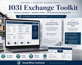 1031 Exchange Toolkit Bundle Sell Refinance Exchange Calculator 45 Day 180 Day Deadline Tracker Replacement Property Excel Workbooks Planner