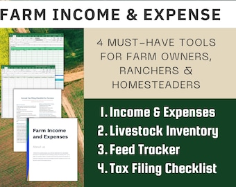 Farm Accounting and Livestock Management Kit Includes Expense Spreadsheet Feed Inventory Tax Filing Checklist and Log Templates for Ranchers