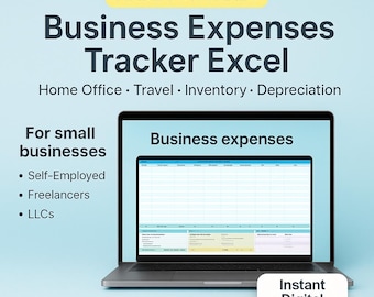 Rastreador de gastos comerciales deducibles en Excel, registro de viajes de deducción de oficina en casa, plantilla de seguimiento de inventario y depreciación, impuestos para pequeñas empresas