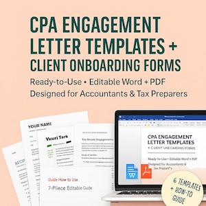 CPA Engagement Letter Template Tax Engagement Letter Client Onboarding Form Editable Client Agreement for Accountants and Tax Preparers PDF