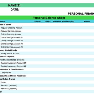 Personal Financial Statement Template | Easy-to-Use Form for Sample Personal Financial Statement Example | Personal Net Worth Statement