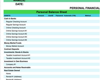Personal Financial Statement Template: Net Worth, Income (Google Sheets & Excel)